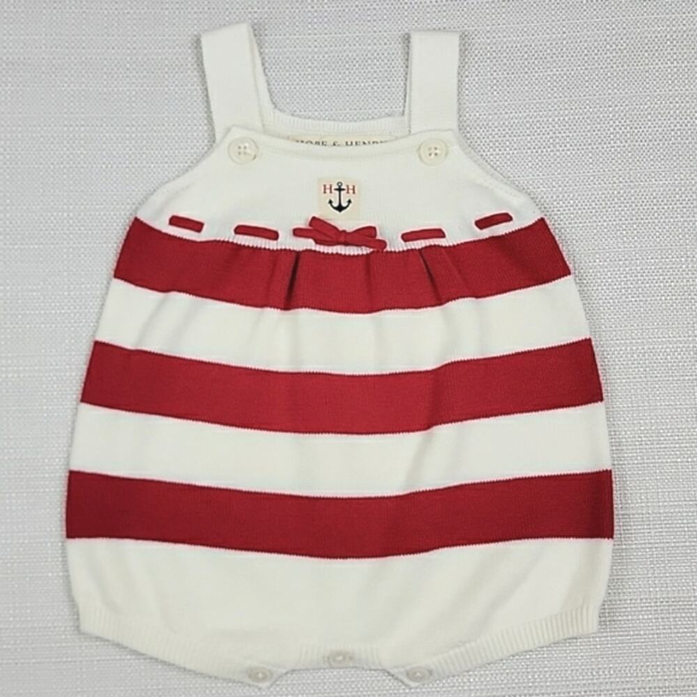 Hope & Henry Nautical Stripes July 4th Knit Tank Bubble Romper 3-6M